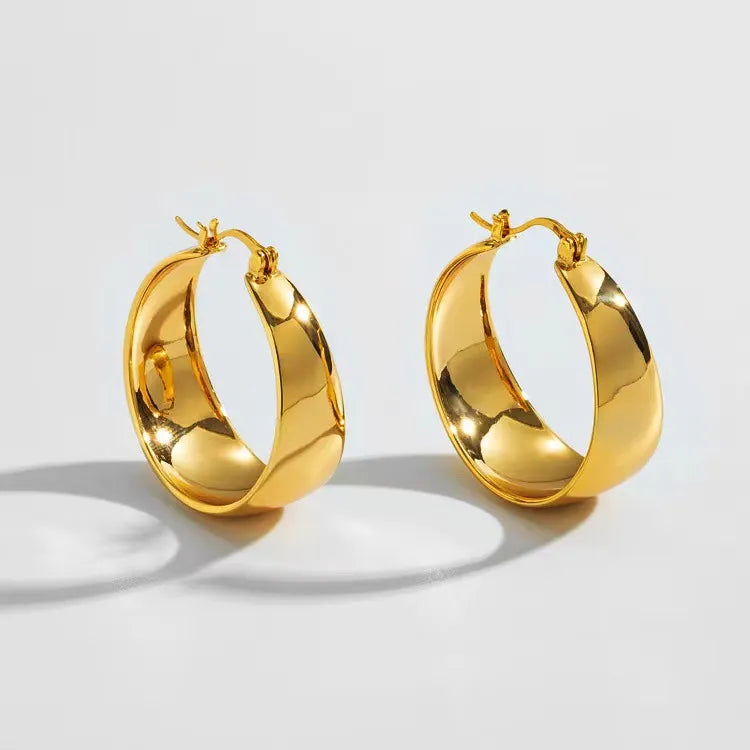 Stainless Steel Gold Plated Wide Hoop Earrings