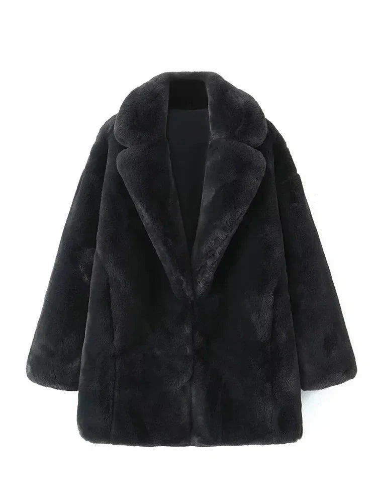 Black Soea Faux Fur Long Sleeve Coat