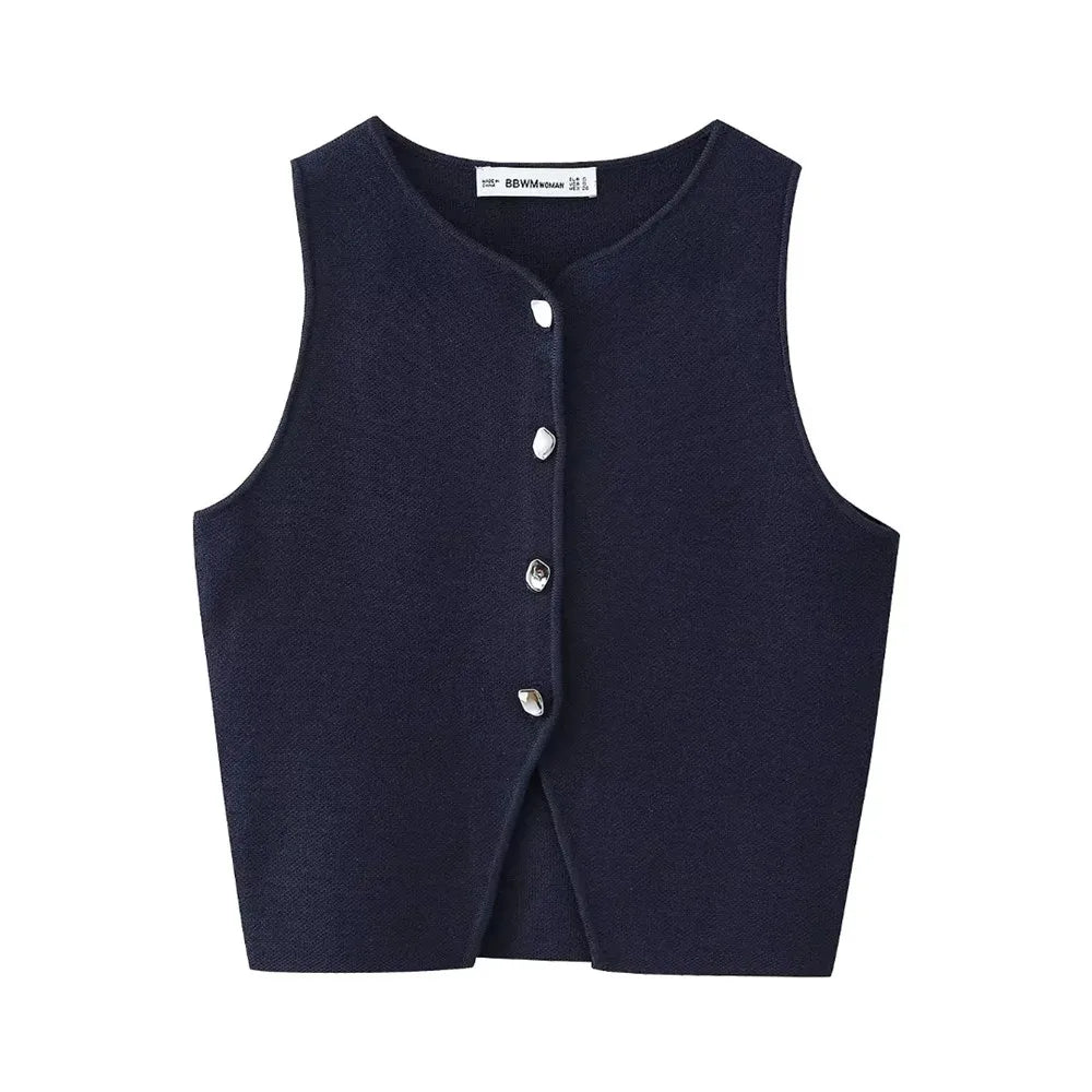 Chic Sleeveless Knitted Navy Vest Top