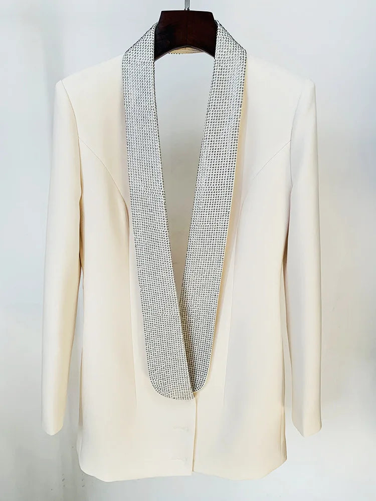 Runway Long Sleeve Crystal Diamanté Backless Blazer