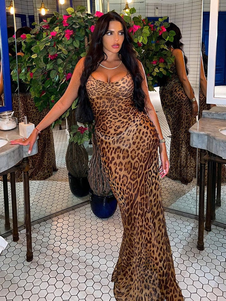 Summer Sheer Leopard Print Bodycon Dress