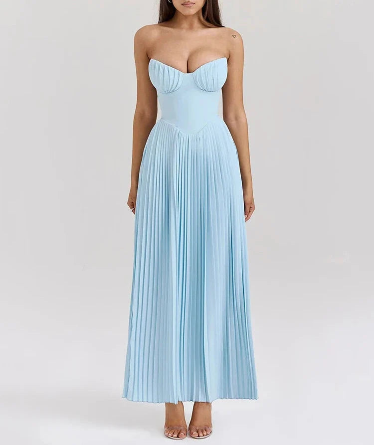 Luxe Strapless Pleated Maxi Dress