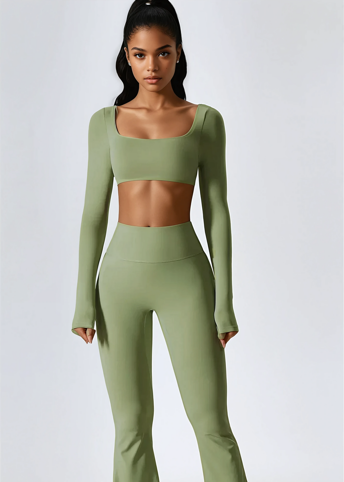 Flexi Flare Scrunch Leggings & Long Sleeve Crop Top Set