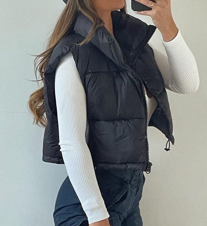 High Neck Padded Cropped Gilet