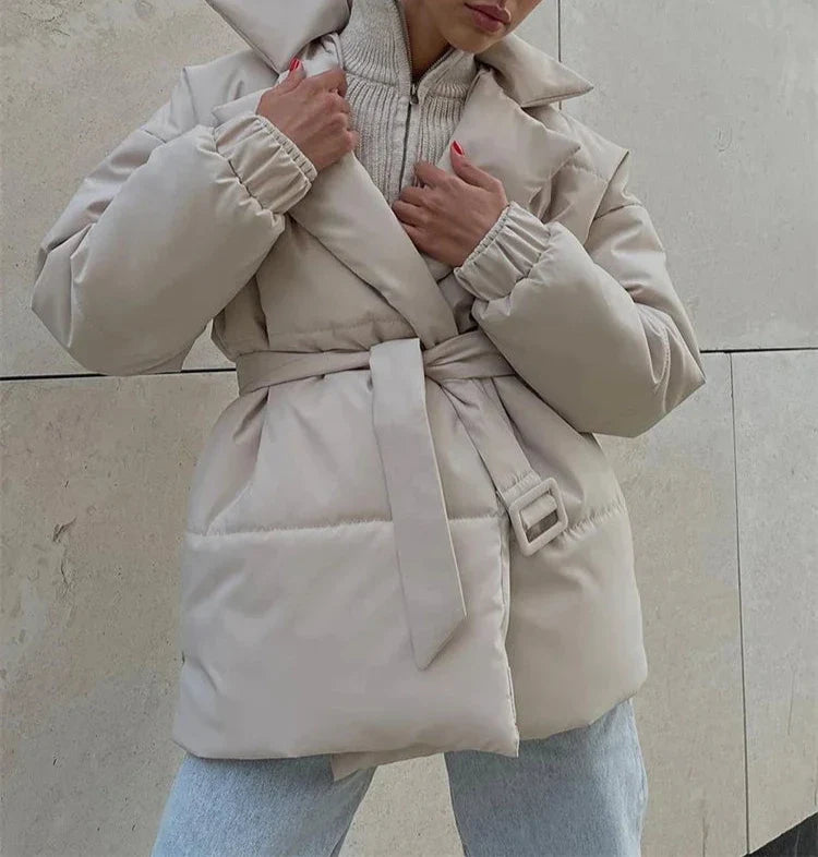 Winter Belted-Up Pocket Parka Coat