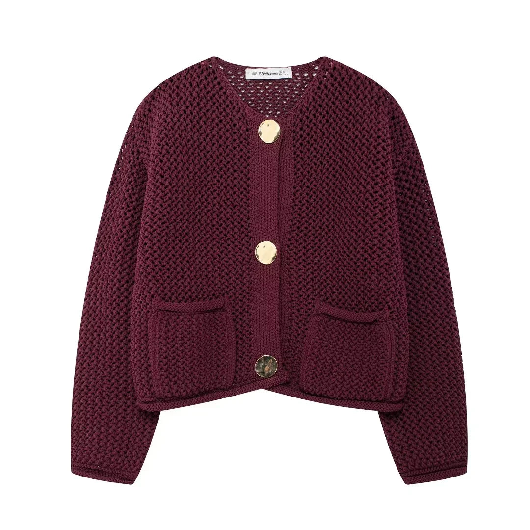 Claret Knitted Button Down Cardigan