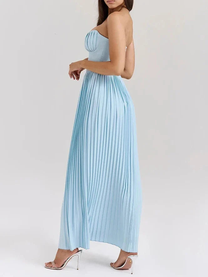 Luxe Strapless Pleated Maxi Dress