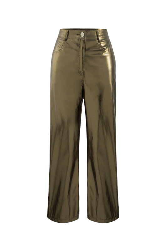 Metallic Straight Leg High Waist Trousers