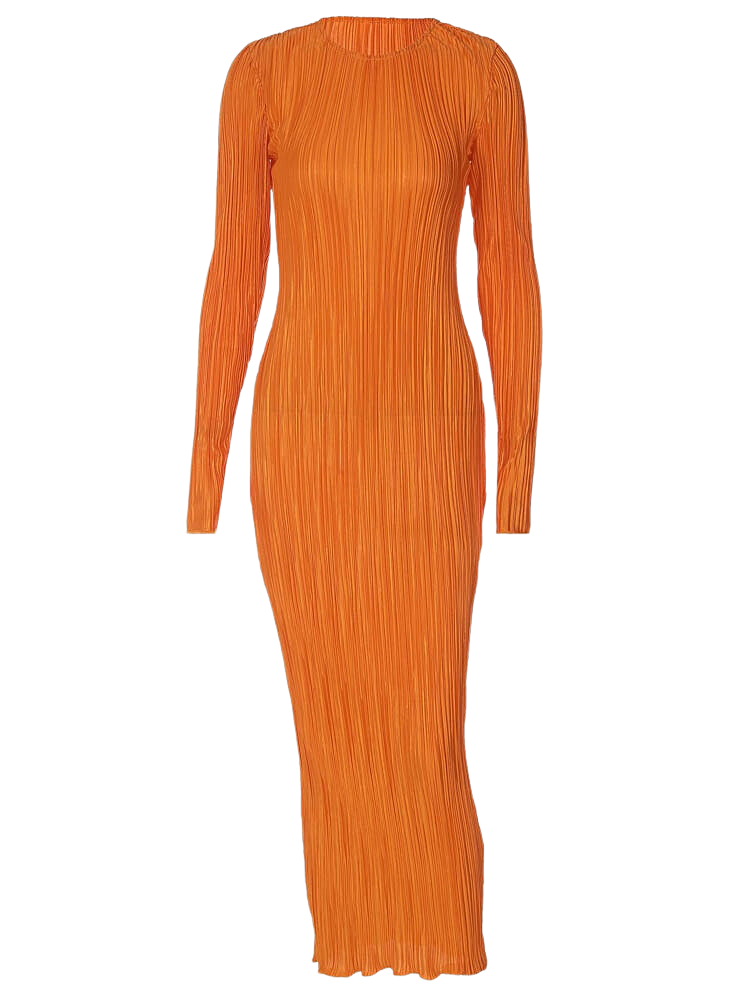 Crimped Plissé Maxi Dress